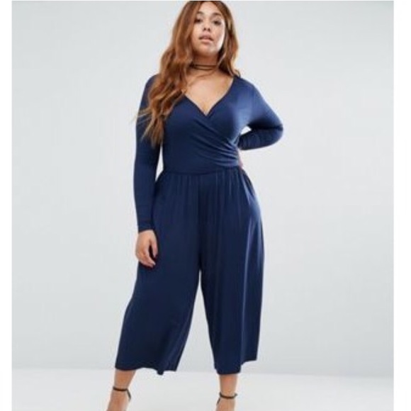 ASOS Curve Pants - ASOS curve wrap long sleeve navy jumpsuit